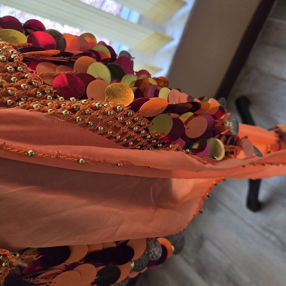 Sequin Embellished Orange and Black Hipscarf - Picture 4 of 4